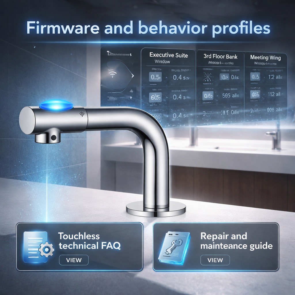 Wall-mount touchless faucet for standardized behavior profiles across restrooms
